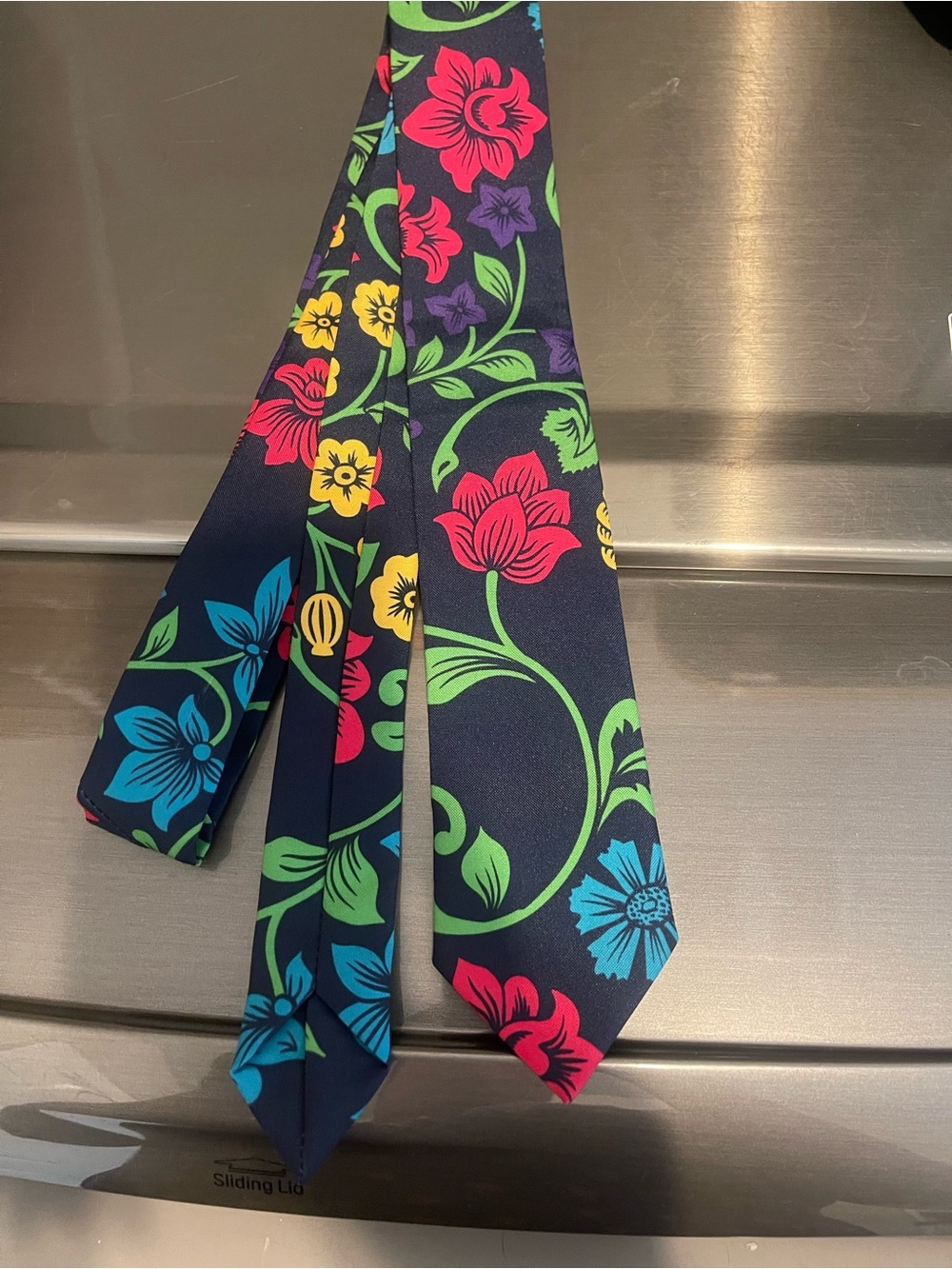 Navy Floral Men's Tie with Bright Multicolor Blooms
